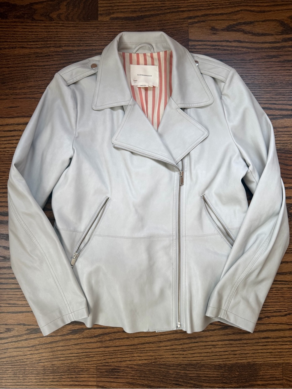 Anthropologie Light Gray Leather Moto Jacket